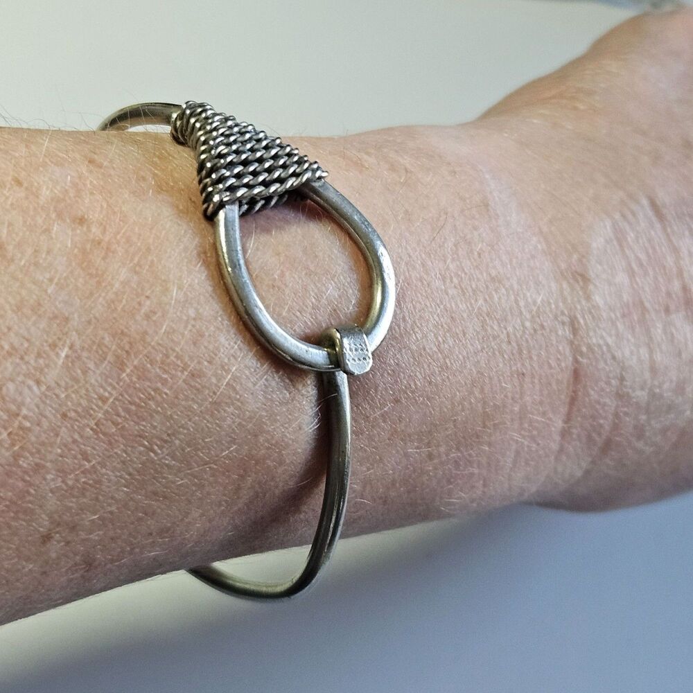Sterling Silver Braid And Loop Bracelet Approx 7 Inches